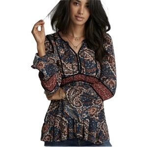 American Eagle Outfitters Paisley Bohemian Flowy Blouse with Velvet Detail